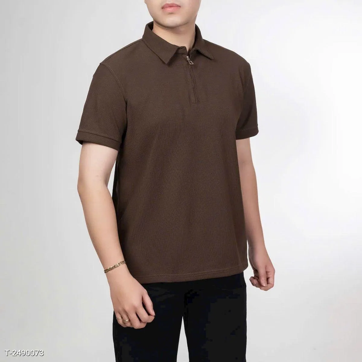 Áo Thun Polo Nam  Cổ Bẻ Tay Vải Cotton Cao Cấp Co Giãn Form Basic Nâu - Ảnh chi tiết 2